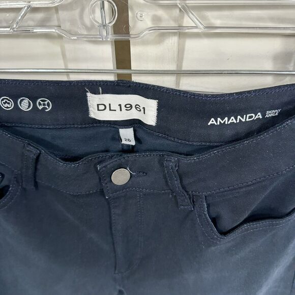 DL1961 Amanda Skinny Ankle Jeans Bombay Dark Wash Blue Raw Hem Womens Size 26 - Picture 8 of 10